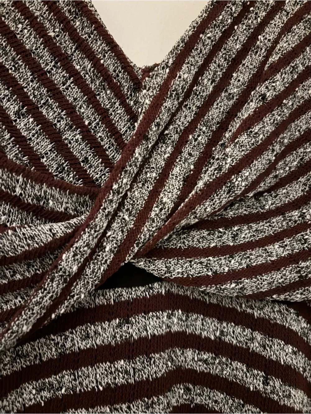 Free People Striped V-Neck Fit & Flare Mini Dress in Brown and Grey